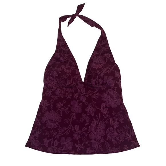 Magic Suit Vintage Women's Purple Floral Sleeveless Halter Neck Tank Top Size 8 - Picture 4 of 6